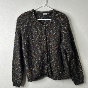 Paul et Duffier Bouclé Cardigan Sweater Black Multicolor Womens Medium